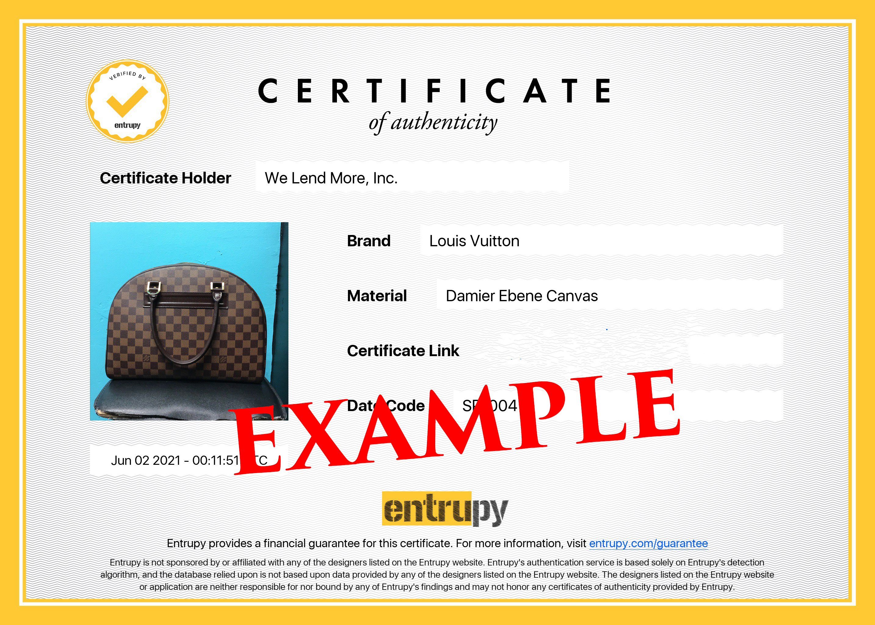entrupy authentication certificate